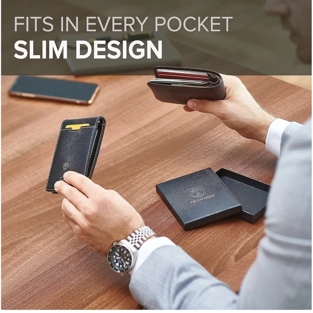 Money Clip Wallet RIO, Slim RFID Blocking Card‎ Holder for Men-Black And White